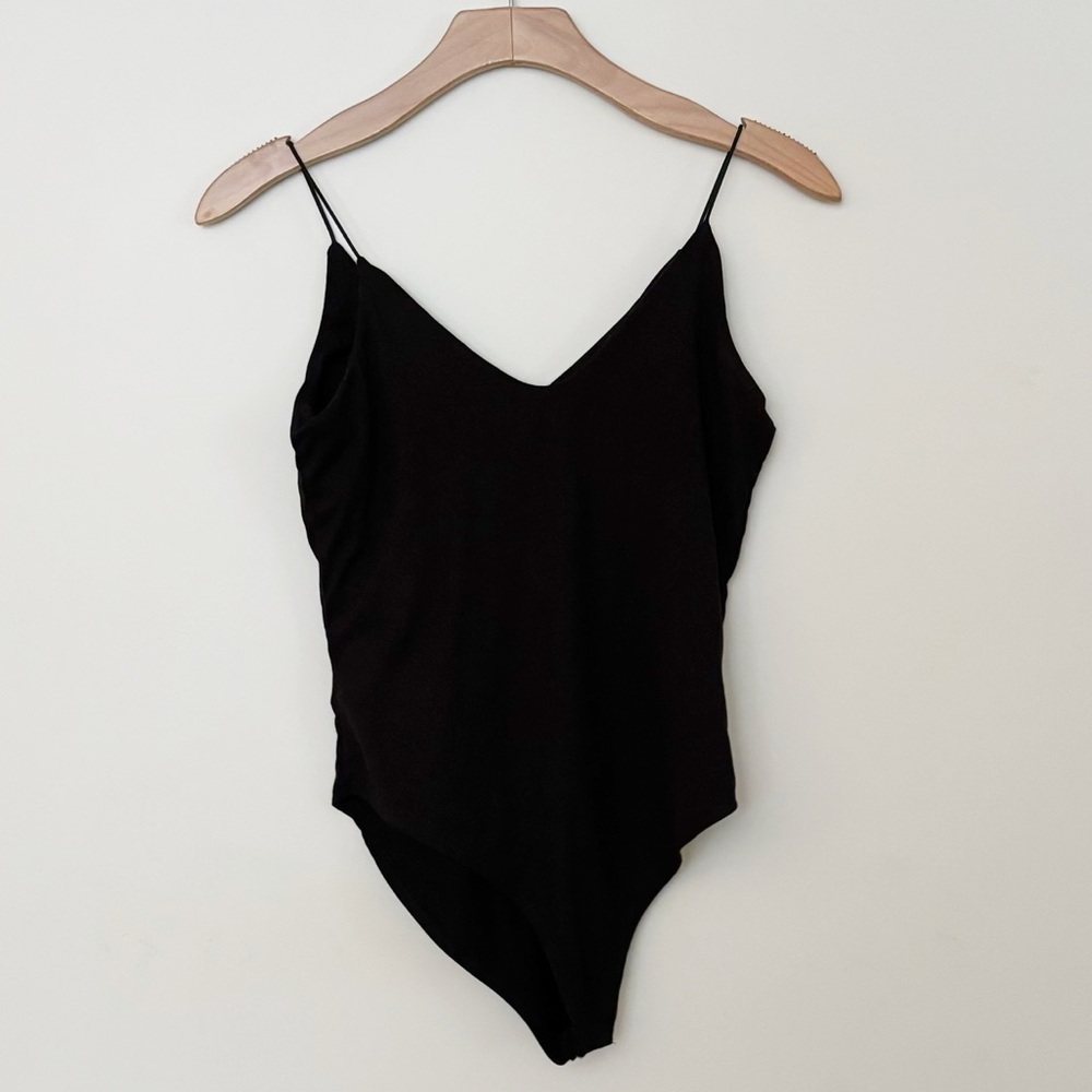 Gaze Womens Black Bodysuit Spaghetti Strap Size Small
